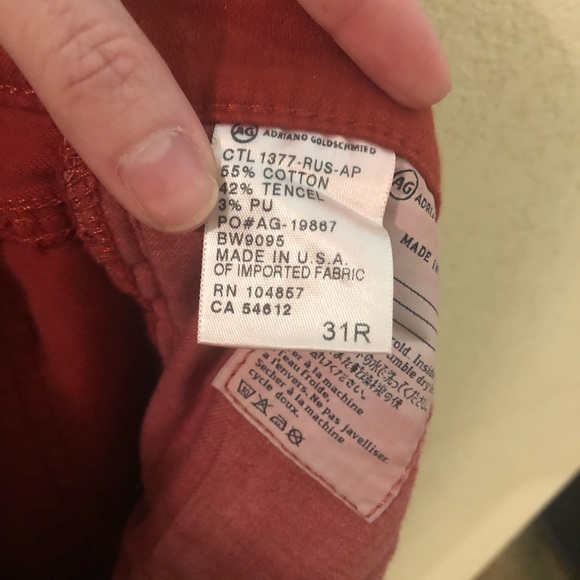 AG | Rusty Red Stevie Ankle Slim Straight Jeans 31 - Picture 7 of 8